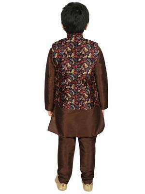 Brown Silk Printed Kurta And Pyjama 3