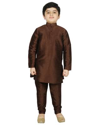 Brown Silk Printed Kurta And Pyjama 5