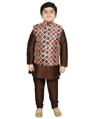 Brown Silk Printed Kurta And Pyjama 1