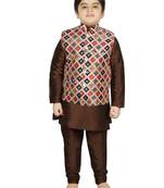Brown Silk Printed Kurta And Pyjama