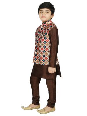 Brown Silk Printed Kurta And Pyjama 2