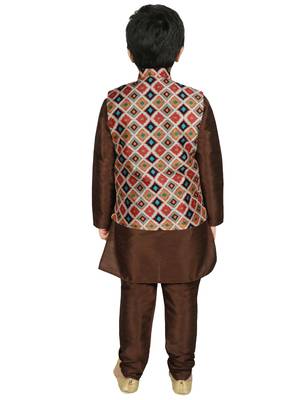 Brown Silk Printed Kurta And Pyjama 3