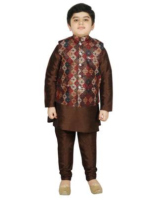 Brown Silk Printed Kurta And Pyjama 1