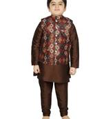 Brown Silk Printed Kurta And Pyjama