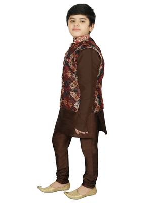 Brown Silk Printed Kurta And Pyjama 2