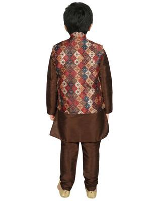 Brown Silk Printed Kurta And Pyjama 3