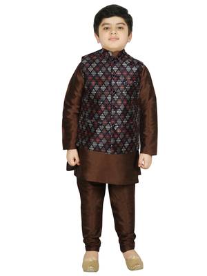 Brown Silk Printed Kurta And Pyjama 1