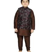 Brown Silk Printed Kurta And Pyjama