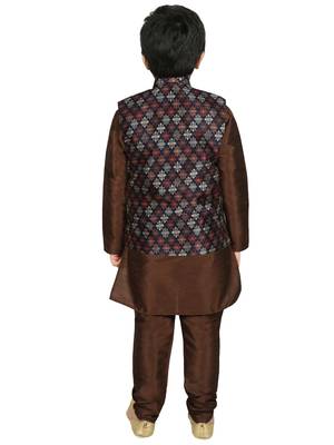 Brown Silk Printed Kurta And Pyjama 3