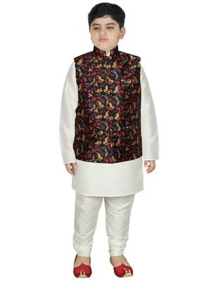 Cream Silk Printed Kurta And Pyjama 1