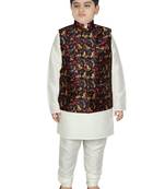 Cream Silk Printed Kurta And Pyjama