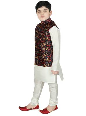 Cream Silk Printed Kurta And Pyjama 2