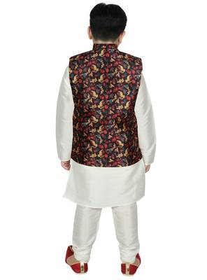 Cream Silk Printed Kurta And Pyjama 3