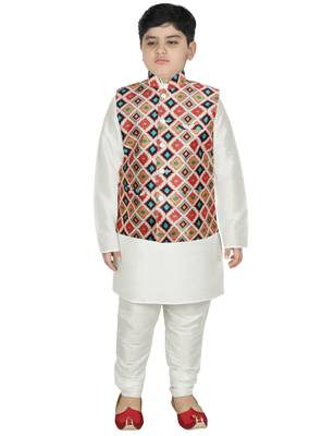 Cream Silk Printed Kurta And Pyjama 1