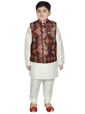 Cream Silk Printed Kurta And Pyjama 1