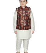 Cream Silk Printed Kurta And Pyjama