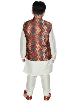 Cream Silk Printed Kurta And Pyjama 3