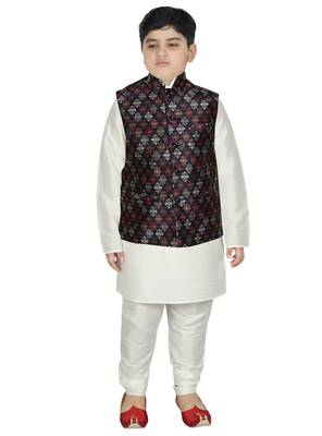 Cream Silk Printed Kurta And Pyjama 1