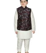 Cream Silk Printed Kurta And Pyjama