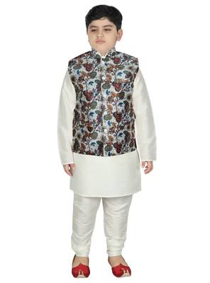 Cream Silk Printed Kurta And Pyjama 1