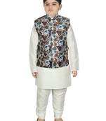 Cream Silk Printed Kurta And Pyjama