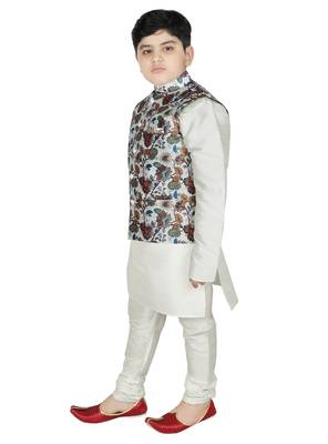 Cream Silk Printed Kurta And Pyjama 2