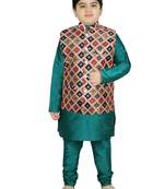 Green Silk Printed Kurta And Pyjama