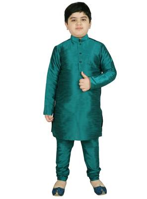 Green Silk Printed Kurta And Pyjama 5