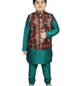 Green Silk Printed Kurta And Pyjama