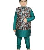 Green Silk Printed Kurta And Pyjama