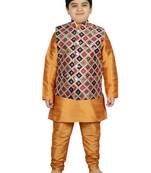 Yellow Silk Printed Kurta And Pyjama