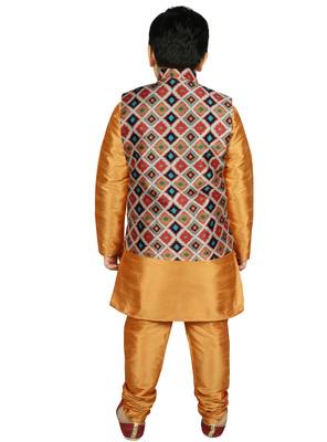Yellow Silk Printed Kurta And Pyjama 3