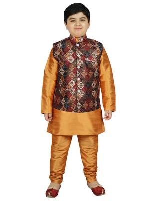 Yellow Silk Printed Kurta And Pyjama 1
