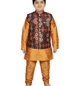 Yellow Silk Printed Kurta And Pyjama