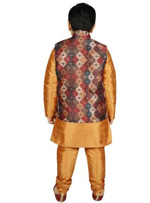 Yellow Silk Printed Kurta And Pyjama 3