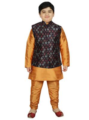Yellow Silk Printed Kurta And Pyjama 1