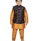 Yellow Silk Printed Kurta And Pyjama