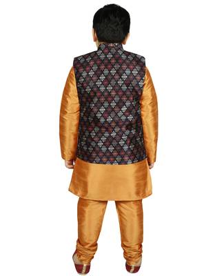 Yellow Silk Printed Kurta And Pyjama 3