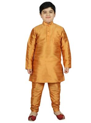 Yellow Silk Printed Kurta And Pyjama 5