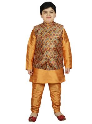 Yellow Silk Printed Kurta And Pyjama 1