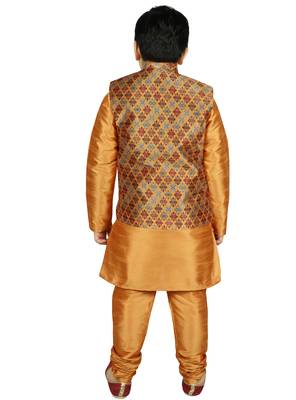 Yellow Silk Printed Kurta And Pyjama 3