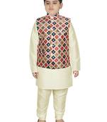 Beige Silk Printed Kurta And Pyjama