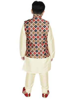 Beige Silk Printed Kurta And Pyjama 3