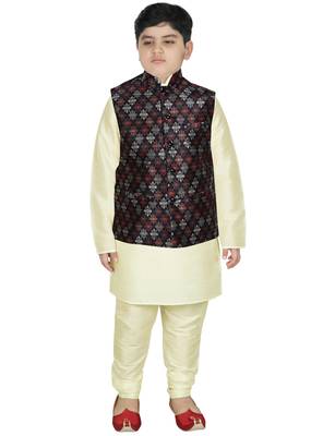 Beige Silk Printed Kurta And Pyjama 1