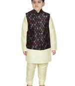 Beige Silk Printed Kurta And Pyjama