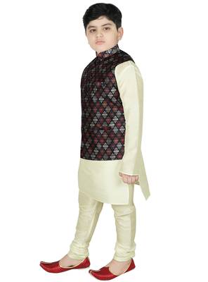 Beige Silk Printed Kurta And Pyjama 2