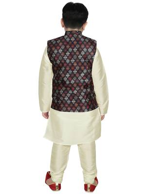 Beige Silk Printed Kurta And Pyjama 3