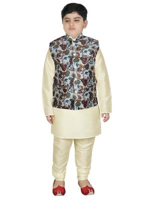 Beige Silk Printed Kurta And Pyjama 1