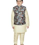 Beige Silk Printed Kurta And Pyjama