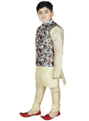 Beige Silk Printed Kurta And Pyjama 2